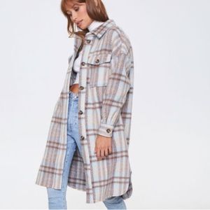 FOREVER 21 - Brushed Plaid Longline Coat